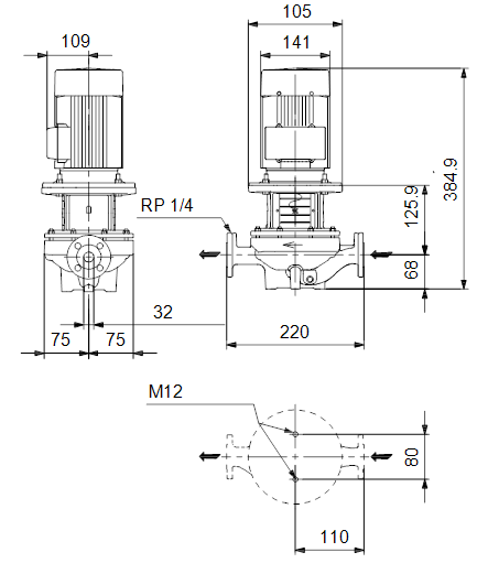 Grundfos TP 32-150/2 B In Line Hot Water Circulator Pump - 415v - Three Phase - 141 Ltr/min