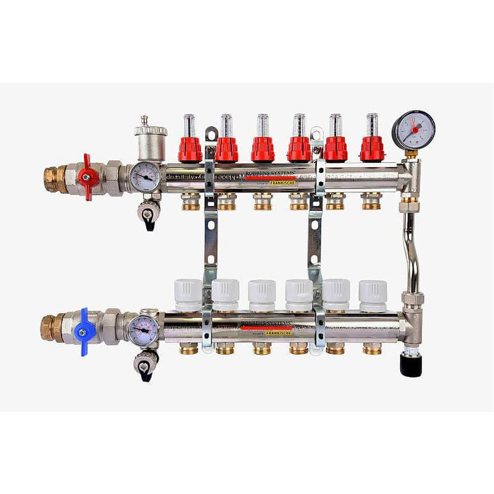 Premium 9 Port Assembled Singlezone Manifold for Heat Pumps ( Nickel plated Brass - Pre mounted )