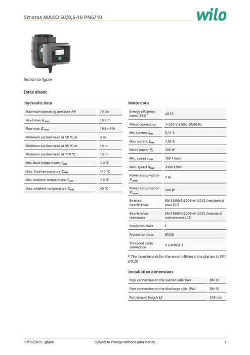 Wilo Stratos MAXO 50/0,5-10 PN6/10-R7