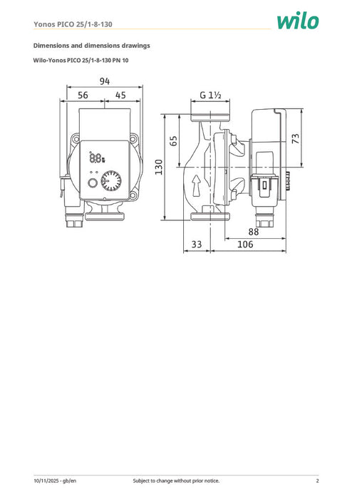 Wilo Yonos PICO 25/1 to 8 (130mm)
