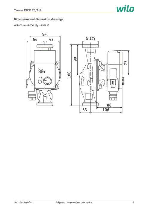 Wilo Yonos PICO 25/1 to 8 (180mm)