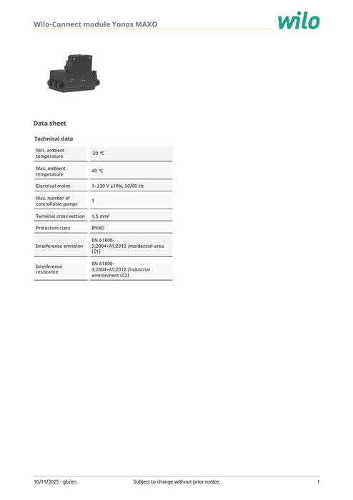 Wilo Connect Module Yonos MAXO