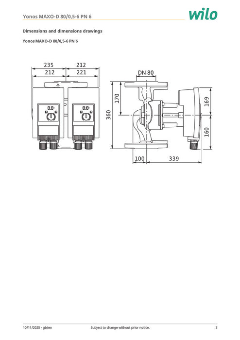 Wilo Yonos MAXO-D 80/0,5-6 PN6