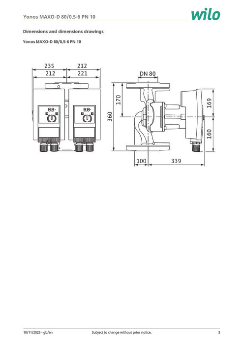 Wilo Yonos MAXO-D 80/0,5-6 PN10