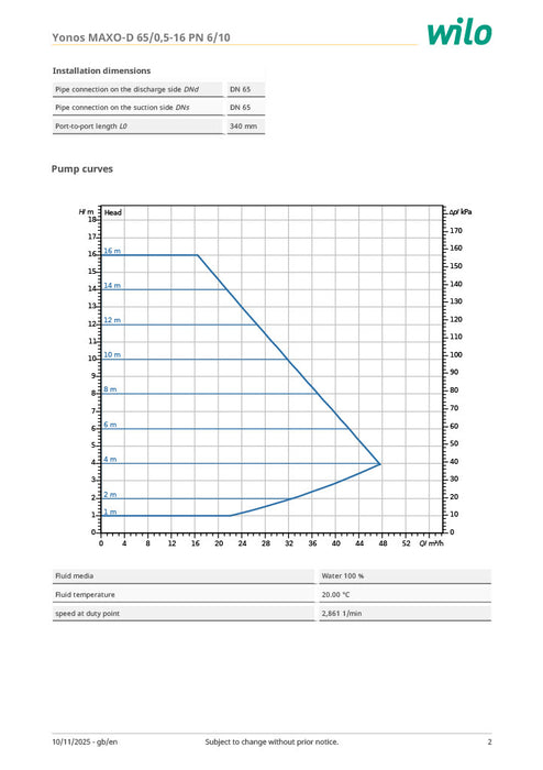 Wilo Yonos MAXO-D 65/0,5-16 PN6/10