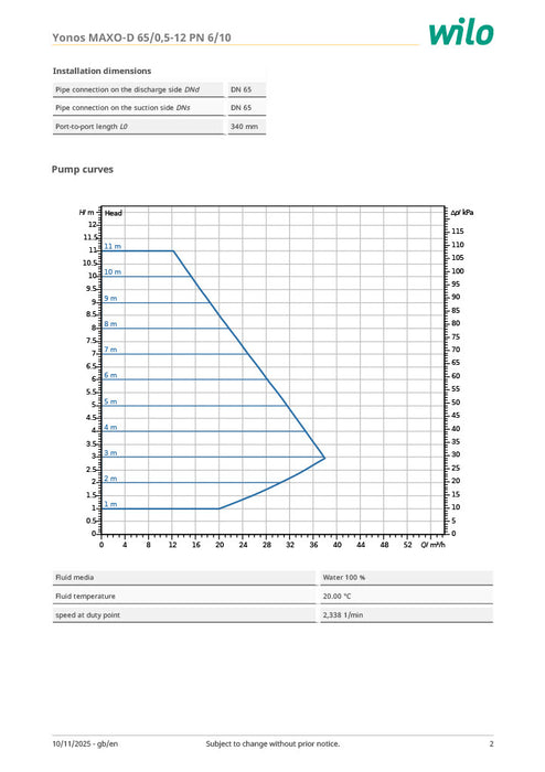 Wilo Yonos MAXO-D 65/0,5-12 PN6/10