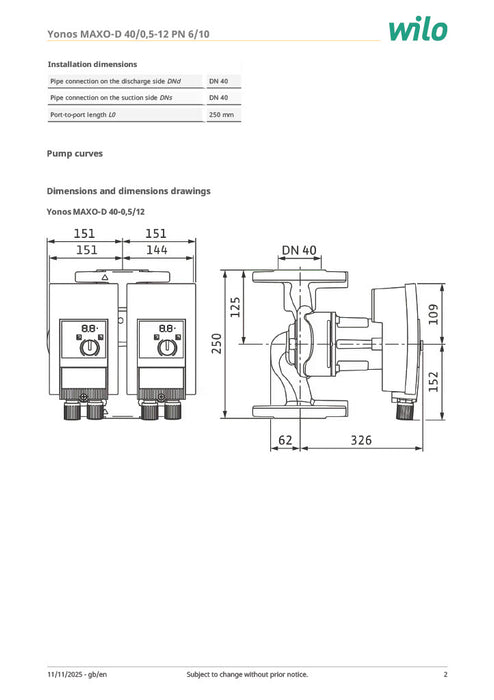 Wilo Yonos MAXO-D 40/0,5-12 PN6/10