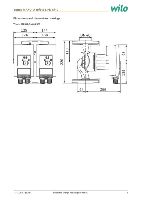 Wilo Yonos MAXO-D 40/0,5-8 PN6/10