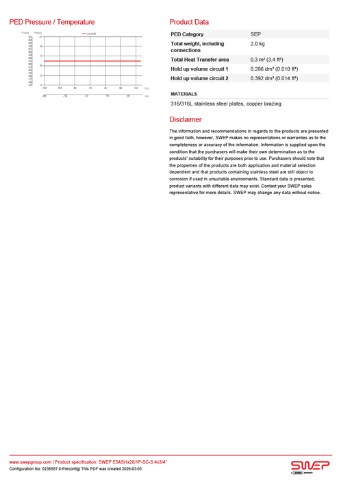SWEP E5ASH 28 Plate Brazed Plate Heat Exchanger – 3/4" BSP (E5ASHx28)