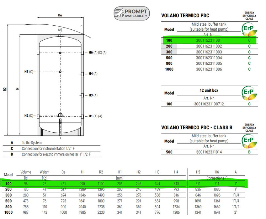 Cordivari 100lt Buffer Floor Standing Insulated, Suitable for Heat Pumps