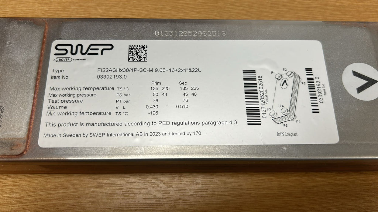 FI22ASHx30/1P-SC-M 9.65+16+2x1"&22U Heat Exchanger For reversible heat pump systems