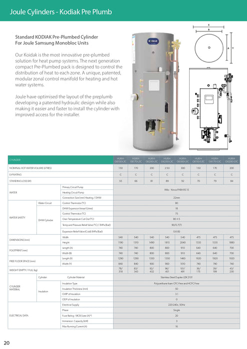 Joule Kodiak Pre-Plumbed Unvented Cylinder High Gain for Samsung Monobloc R32 heat Pumps,