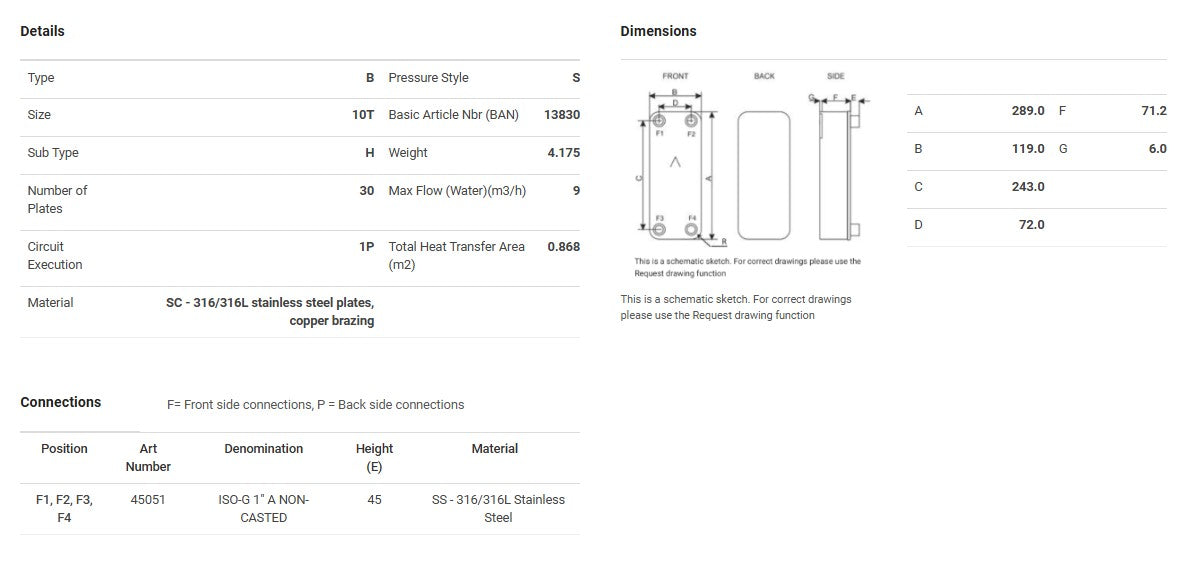 SWEP B10THx30/1P-SC-S 4x1 inch (45) BRAZED PLATE HEAT EXCHANGER