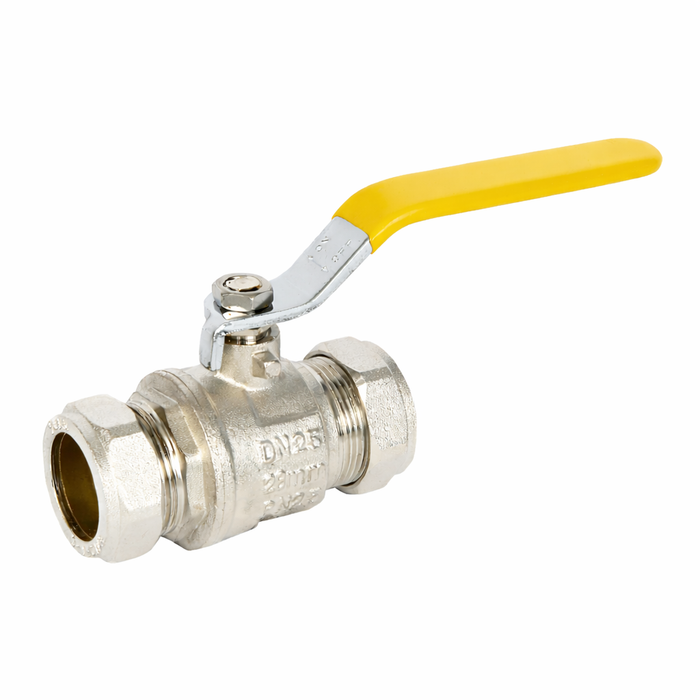 Full Bore Brass Ball Valve. Compression Ends. WRAS & EN331. Blue, Red & Yellow. 15mm - 54mm.