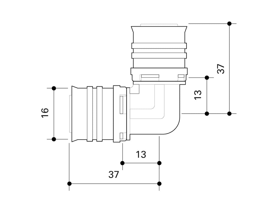 Fränkische Alpex-Duo XS Elbow 90 Degrees PPSU 16-16