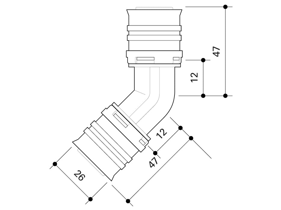 Fränkische Alpex-Duo XS Elbow 45 Degrees PPSU 26-26