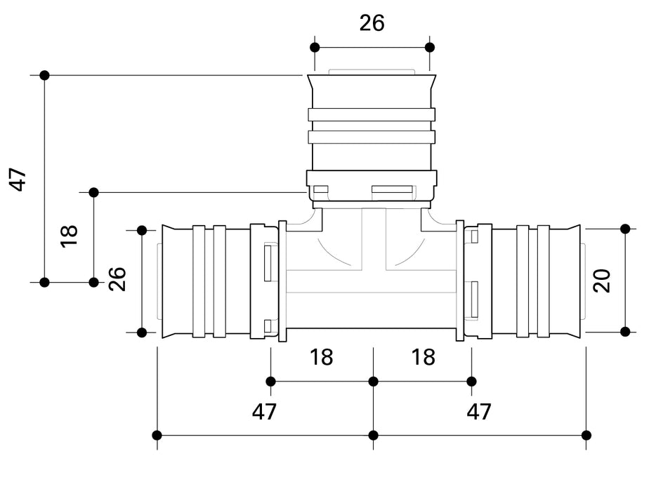 Fränkische Alpex-Duo XS Reducing Tee PPSU 26-26-20