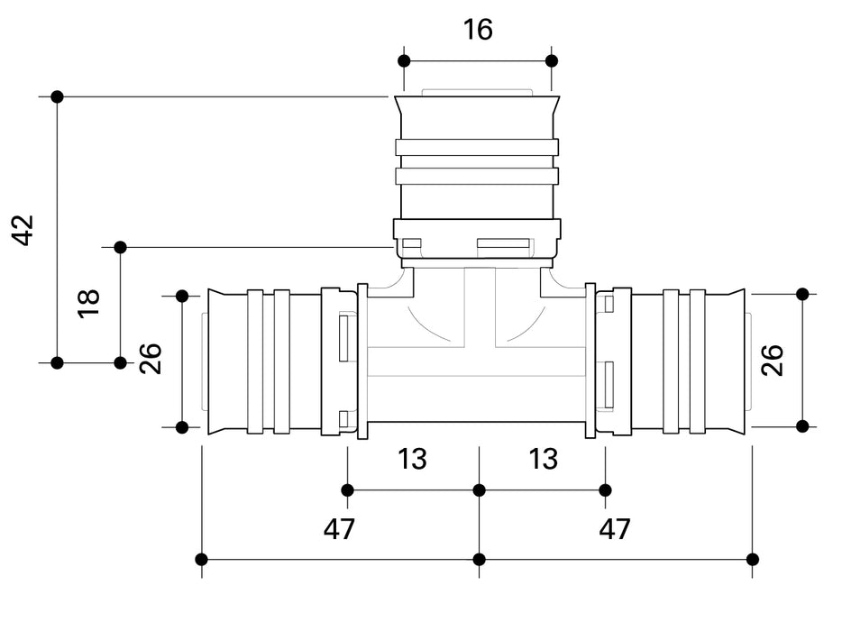 Fränkische Alpex-Duo XS Reducing Tee PPSU 26-16-26
