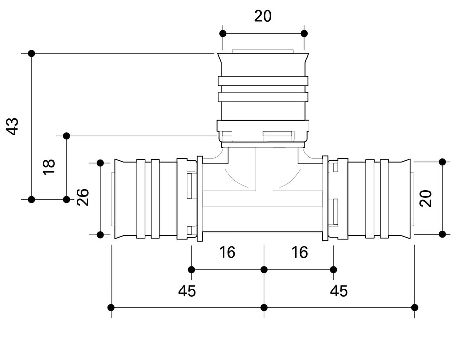Fränkische Alpex-Duo XS Reducing Tee PPSU 26-20-20