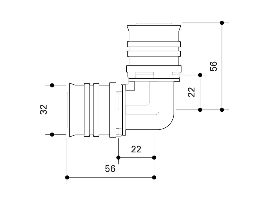 Fränkische Alpex-Duo XS Elbow 90 Degrees PPSU 32-32