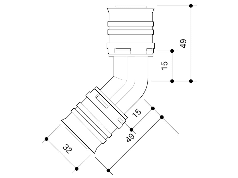 Fränkische Alpex-Duo XS Elbow 45 Degrees PPSU 32-32