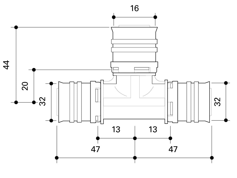 Fränkische Alpex-Duo XS Reducing Tee PPSU 32-16-32