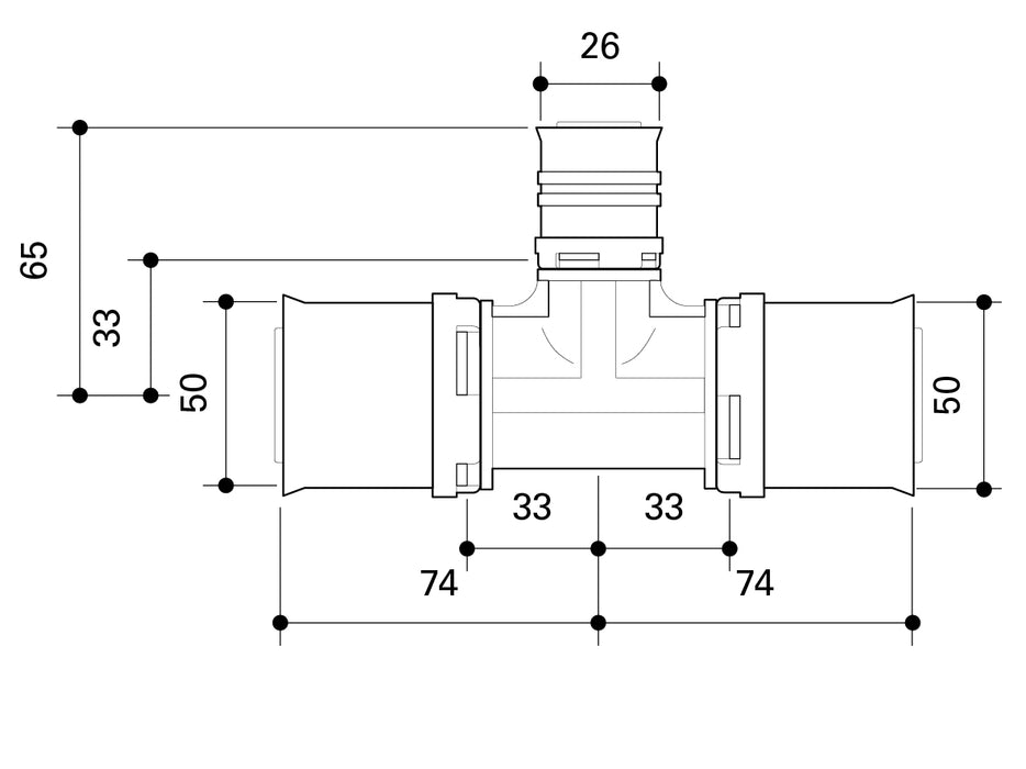 Fränkische Alpex L Reducing Tee PPSU Duo XS 50-26-50