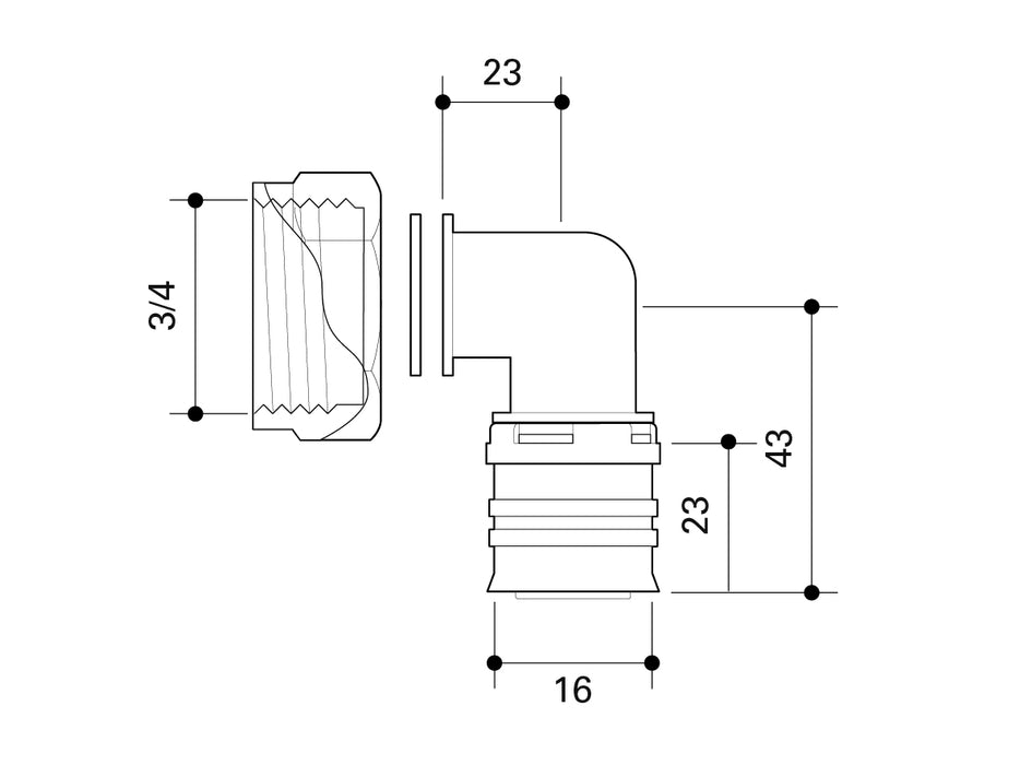 Fränkische Alpex-Duo XS Elbow Transition Coupling Flat-Sealing 16-G3/4