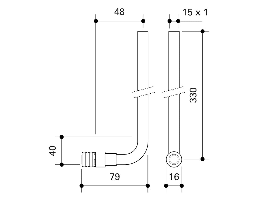 Fränkische Alpex-Duo XS Radiator Connection Bend 16-15 Cu -330mm