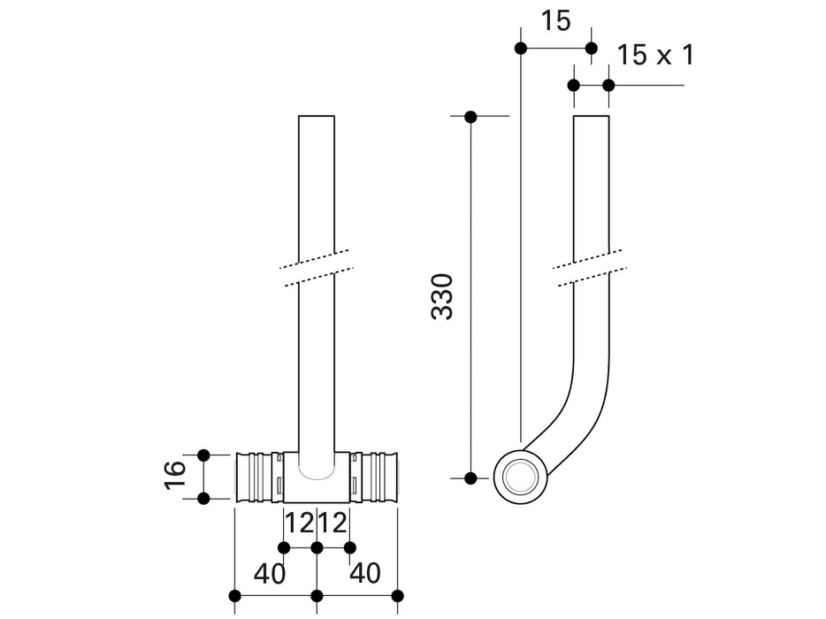 Fränkische Alpex-Duo XS Radiator Connection Tee 16-15 Cu -330