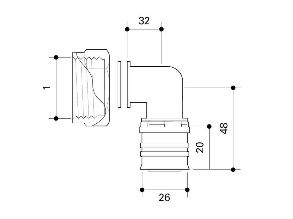 Fränkische Alpex-Duo XS Elbow Transition Coupling Flat-Sealing 26-G1