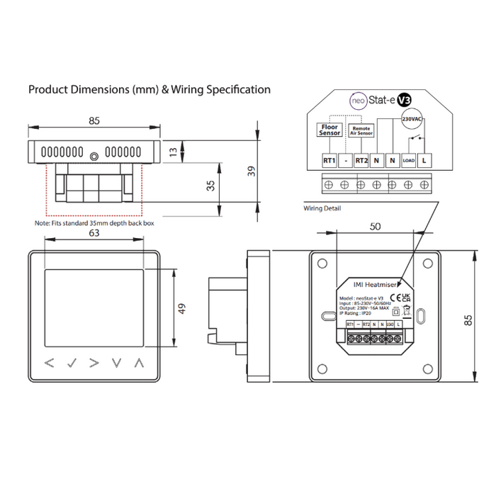 Heatmiser neoStat-e Electric Thermostat (White) V3