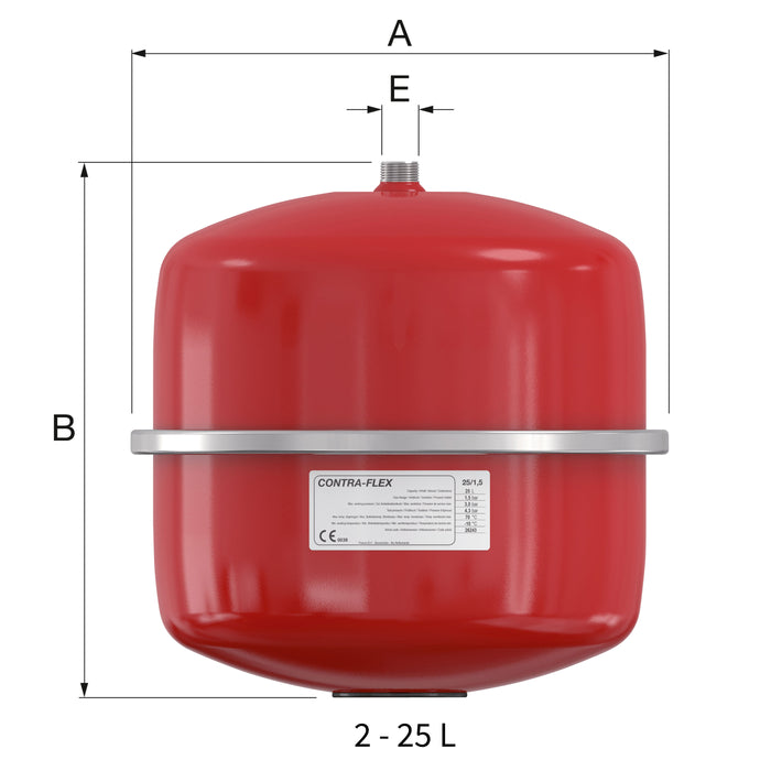 Contra-flex 2 to 100 Litre Heating Expansion Vessel - 0.5 Bar, 1.5 Bar