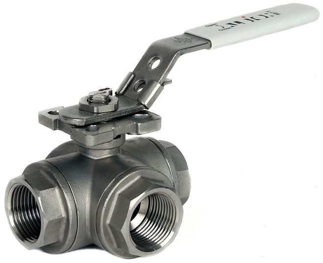 PN82 Stainless Steel 'T' Port Ball Valve BSP Taper F/F Ends (ISO 7/1)