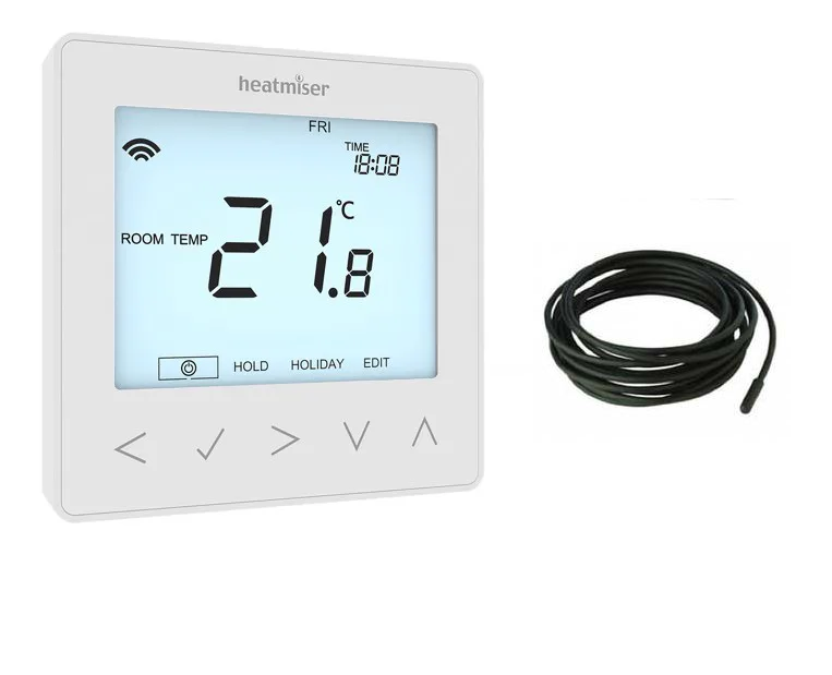 Heatmiser neoStat 12v White, Sensor cable & Housing - Programmable Thermostat Hard Wired