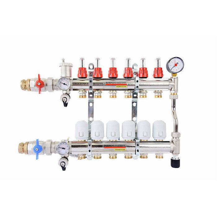 Premium 7 Port Assembled Multizone Manifold for Heat Pumps ( Nickel plated Brass - Pre mounted )