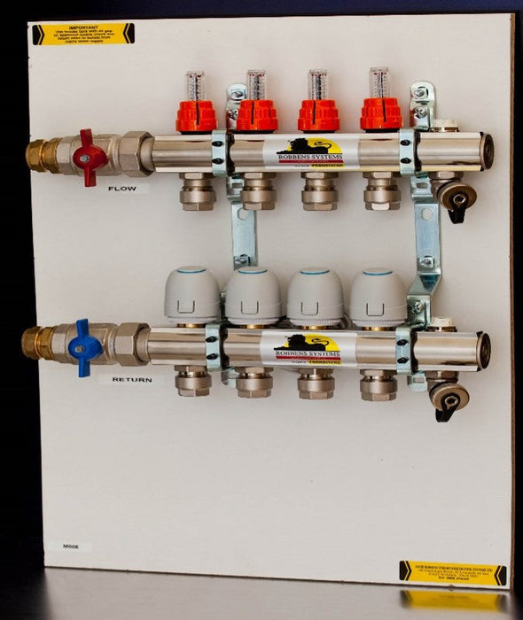 9 loop Assembled Multizone Manifold for Radiators ( Nickel plated Brass - Pre mounted )