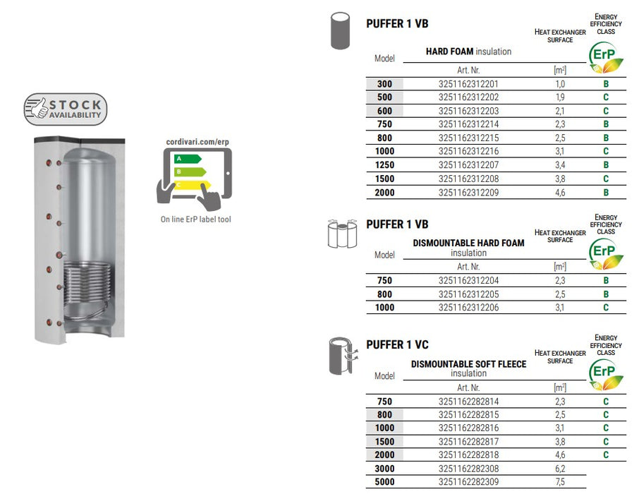 Cordivari Puffer 1 - Heating Water Buffer Tank With 1 Fixed Heat Exchanger