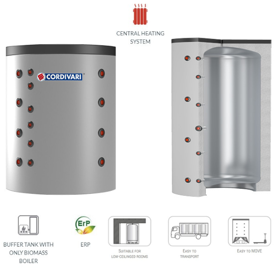 Cordivari - Puffer Compact 2500 to 8000 Lt  Heating Water Buffer Tank for Low Ceiling Rooms