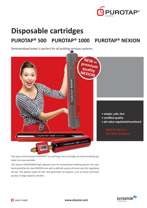 Discontinued - Purotap Disposable 500 / 1000 / 750 Nexion - Cartridges eliminates Minerals and Aggressive salts