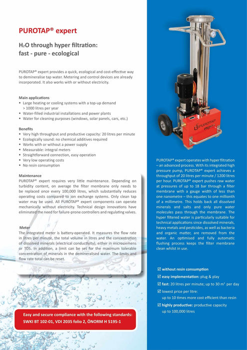 Discontinued - Purotap Expert - Mobile Alternative to Resin Based Demineralisation.
