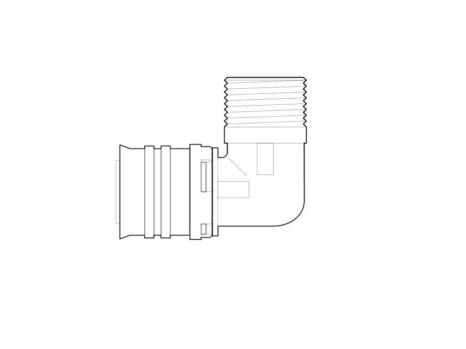 Alpex F50 PROFI adaptor elbow with male 16mm, 20mm, 26mm, 32mm  -½   Male Thread MT, ¾   Male Thread MT, 1"  Male Thread MT Male Thread