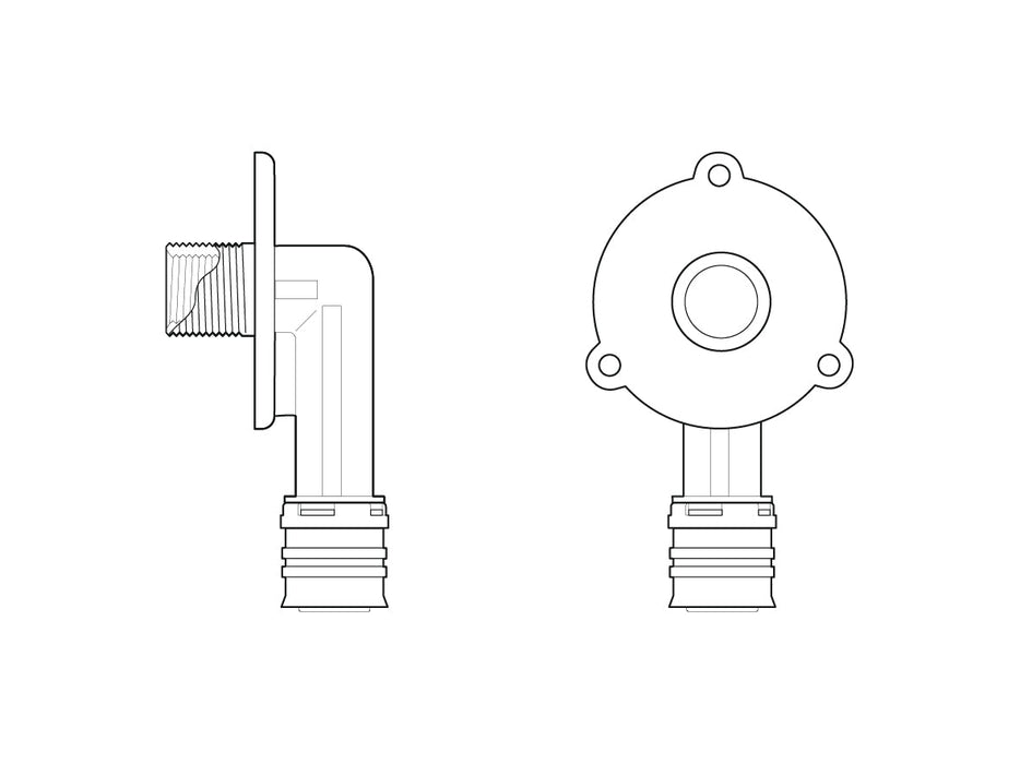 Alpex F50 PROFI UP-elbow for cistern 16mm, 20mm -½   Female Thread FT  - ¾   Male Thread MT