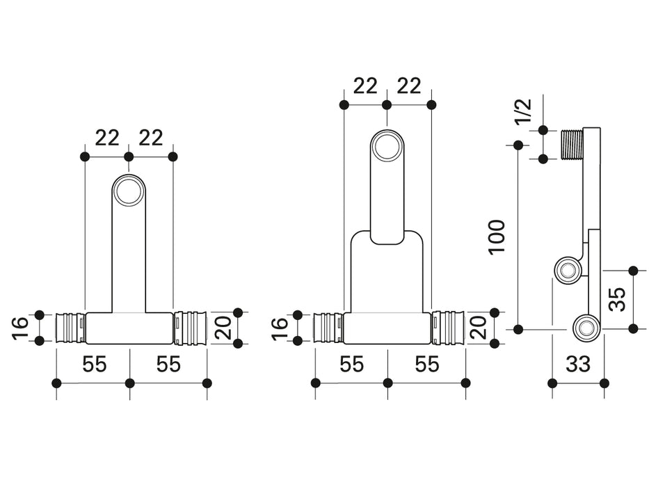 Alpex F50 PROFI radiator connection set 16mm - ½” MT - 20mm