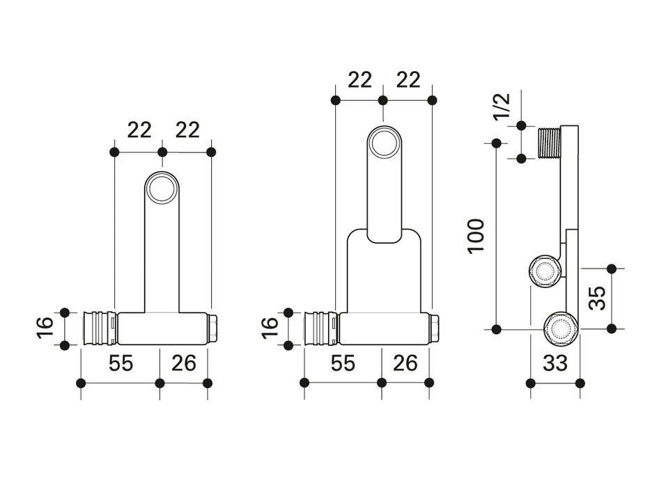 Alpex F50 PROFI radiator connection set 16mm - ½”MT - end ca