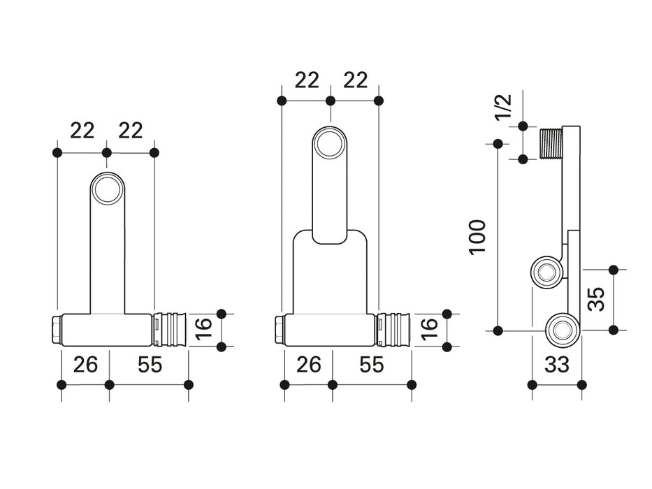 Alpex F50 PROFI radiator connection set 15mm, 16mm, 20mm, End Cap½    Male Thread MT