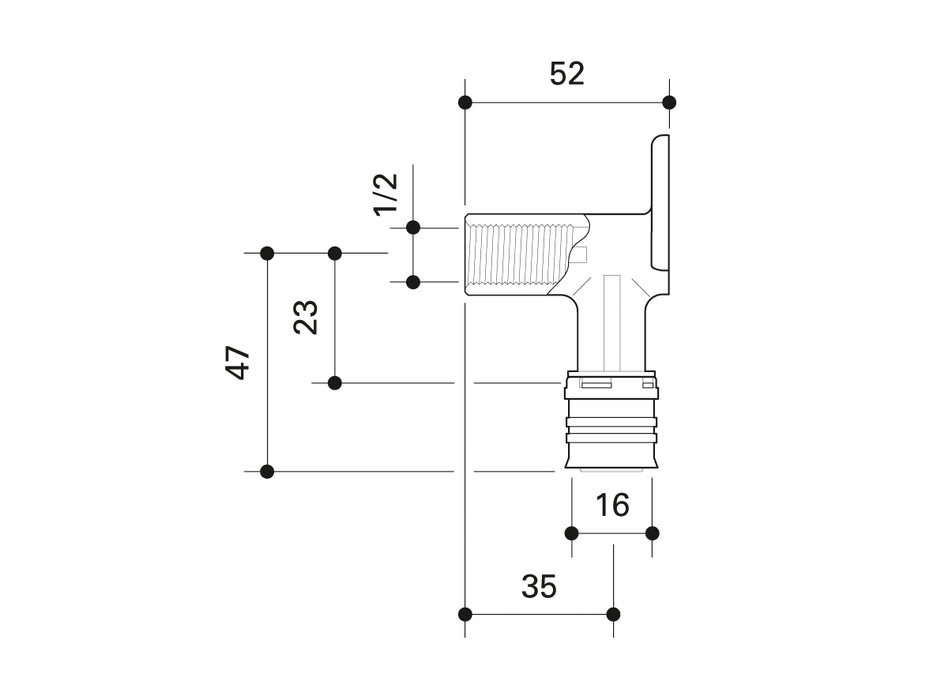 Alpex F50 PROFI wall mounting elbow 52mm 16mm - ½”FT