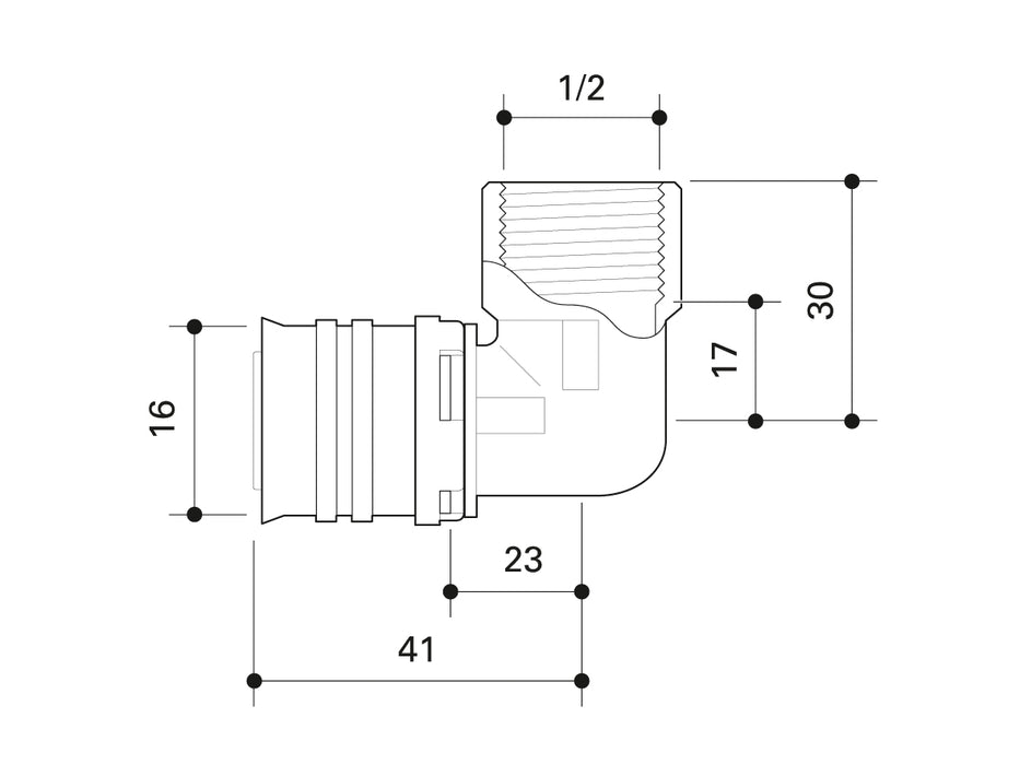 Alpex F50 PROFI adaptor elbow with F-thread 16mm -½   Female Thread FT