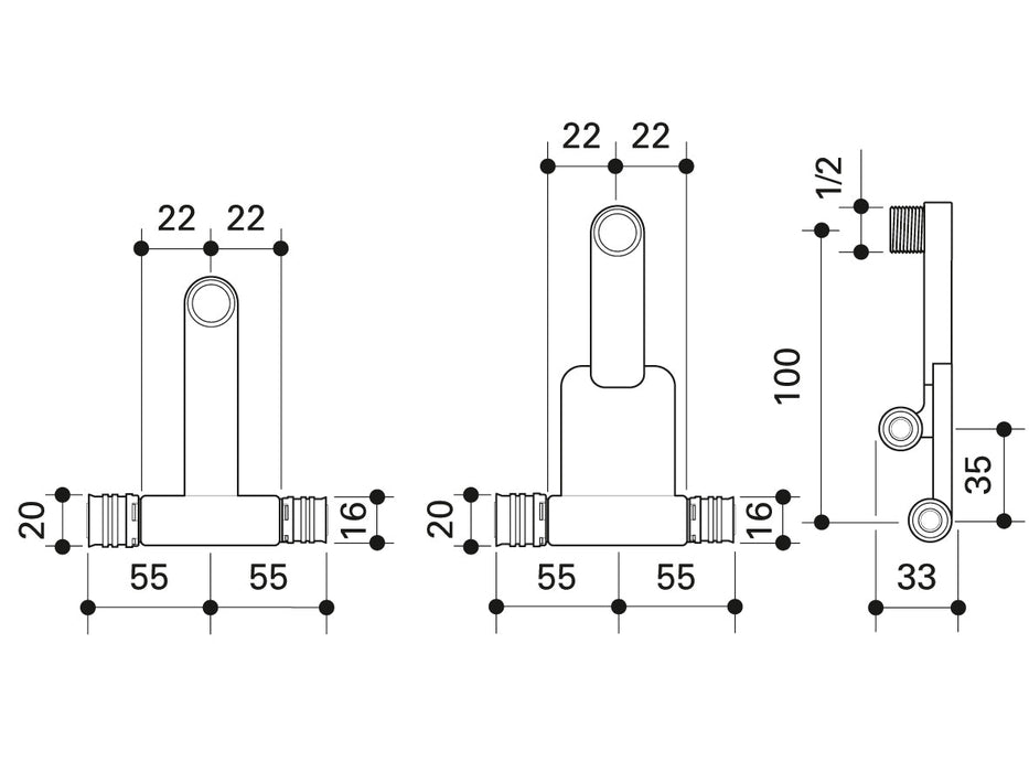 Alpex F50 PROFI radiator connection set 15mm, 16mm, 20mm, End Cap½    Male Thread MT