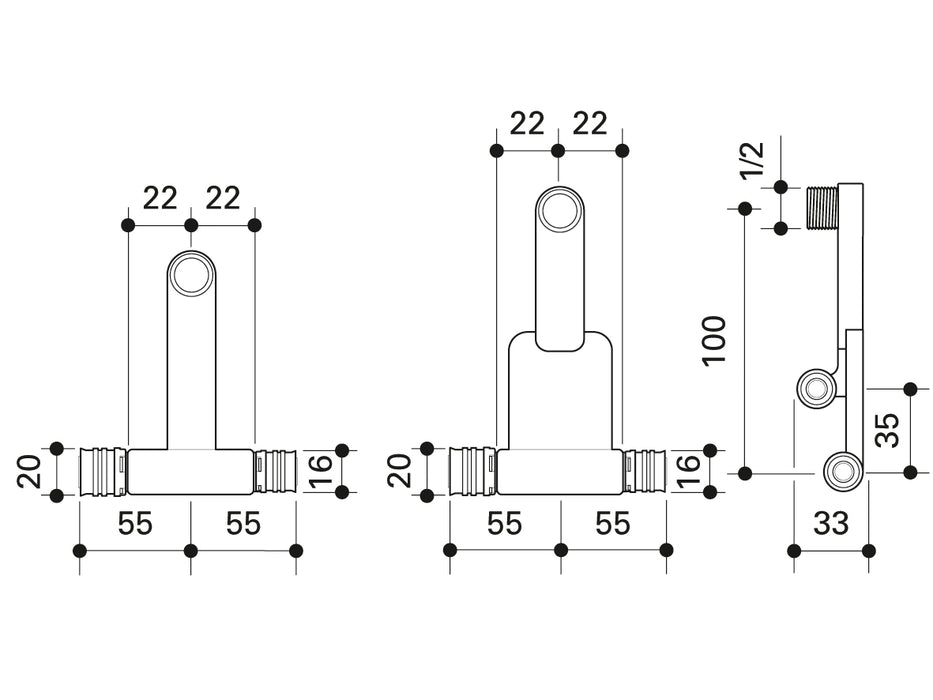 Alpex F50 PROFI radiator connection set 20mm - ½”MT - 16mm